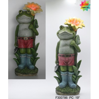 polyresin Garden decor frog with solar