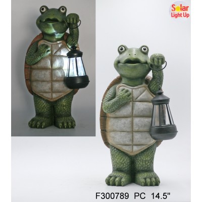 14.5" Resin tortoise with solar LED lantern