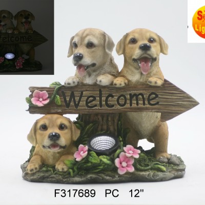 Cute resin garden dog with solar house decoration